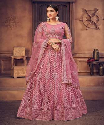 Embroidered Thread Work Semi Stitched Lehenga & Unstitched Blouse With Dupatta 1