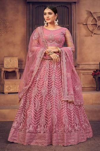 Embroidered Thread Work Semi Stitched Lehenga & Unstitched Blouse With Dupatta