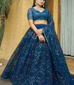 Embroidered Sequinned Semi Stitched Lehenga With Unstitched Blouse & Dupatta