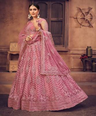 Embroidered Thread Work Semi Stitched Lehenga & Unstitched Blouse With Dupatta 3