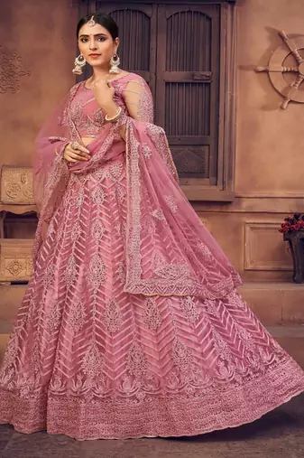 Embroidered Thread Work Semi Stitched Lehenga & Unstitched Blouse With Dupatta