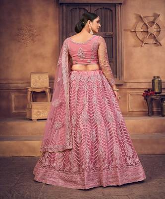 Embroidered Thread Work Semi Stitched Lehenga & Unstitched Blouse With Dupatta 4