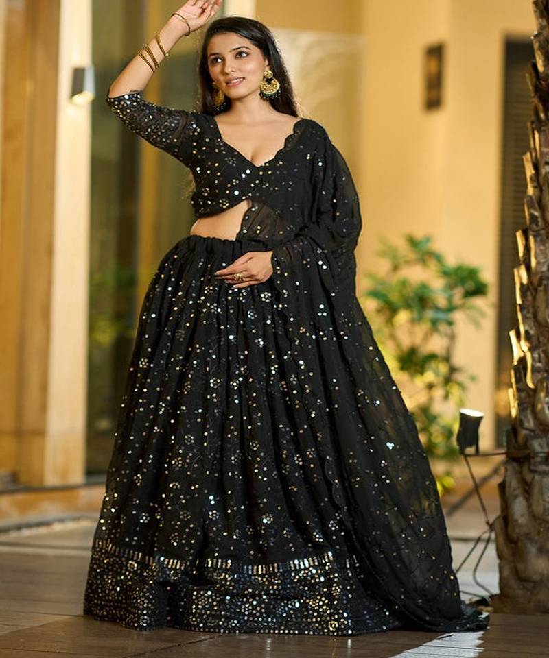 Embellished Sequinned Ready to Wear Lehenga & Unstitched Blouse With Dupatta