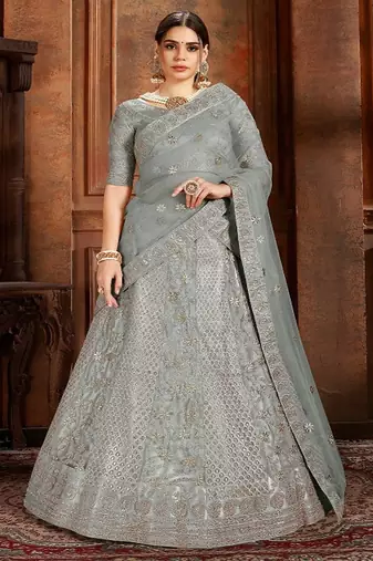 Embroidered Beads and Stones Soft Net Semi Stitched Lehenga & Blouse With Dupatta