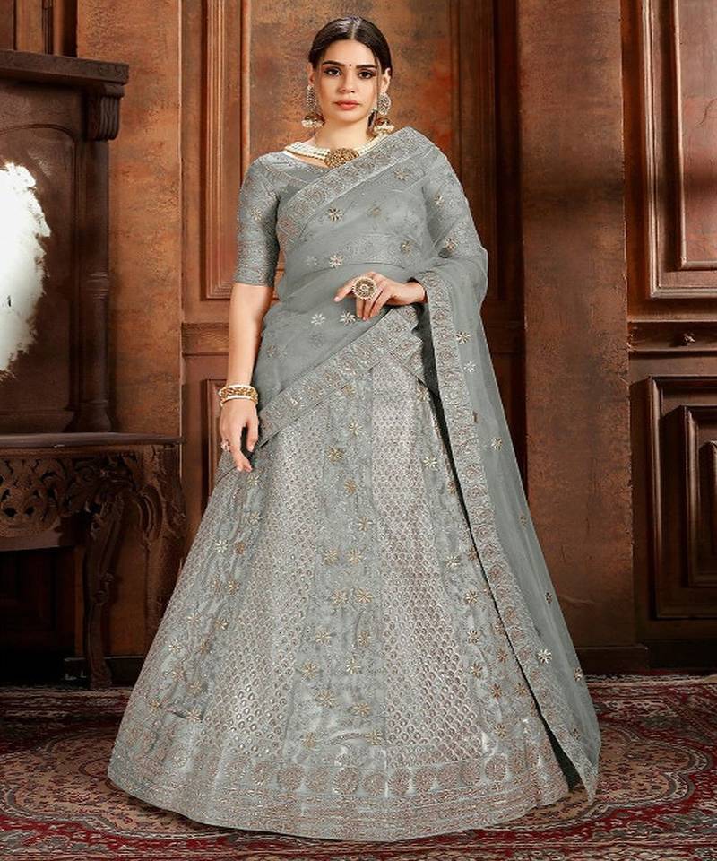 Embroidered Beads and Stones Soft Net Semi Stitched Lehenga & Blouse With Dupatta