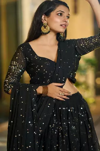 Embellished Sequinned Ready to Wear Lehenga & Unstitched Blouse With Dupatta