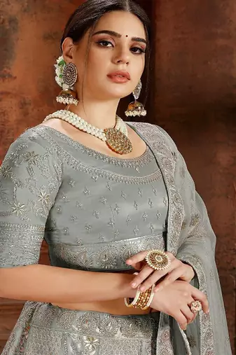 Embroidered Beads and Stones Soft Net Semi Stitched Lehenga & Blouse With Dupatta