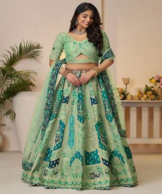 Embroidered Semi Stitched Lehenga & Unstitched Blouse With Dupatta 1