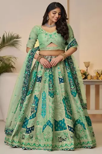 Embroidered Semi Stitched Lehenga & Unstitched Blouse With Dupatta