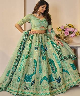 Embroidered Semi Stitched Lehenga & Unstitched Blouse With Dupatta 3