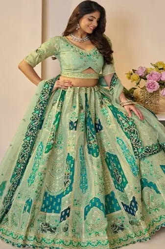 Embroidered Semi Stitched Lehenga & Unstitched Blouse With Dupatta