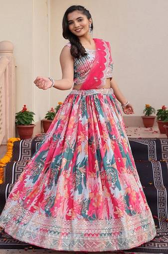 Embroidered Sequinned Semi Stitched Lehenga & Unstitched Blouse With Dupatta
