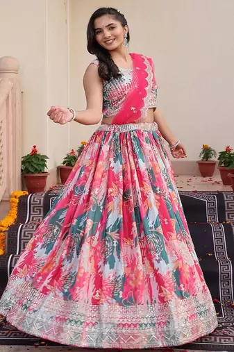 Embroidered Sequinned Semi Stitched Lehenga & Unstitched Blouse With Dupatta