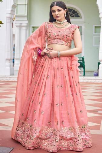 Floral Embroidered Thread Work Ready To Wear Lehenga & Unstitched Blouse Dupatta