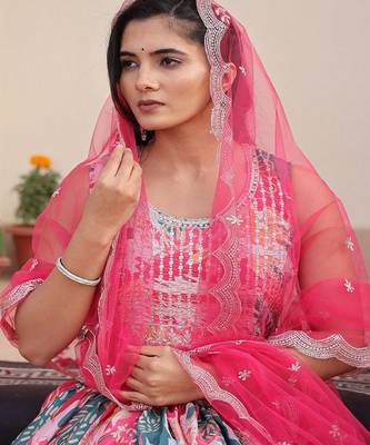 Embroidered Sequinned Semi Stitched Lehenga & Unstitched Blouse With Dupatta 2