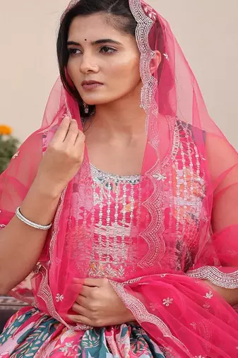 Embroidered Sequinned Semi Stitched Lehenga & Unstitched Blouse With Dupatta