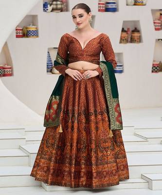 Woven Design Art Silk Lehenga & Unstitched Blouse With Dupatta 1