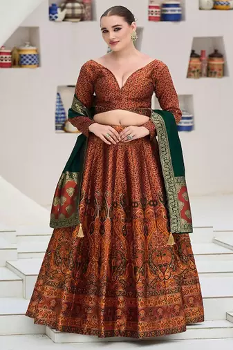 Woven Design Art Silk Lehenga & Unstitched Blouse With Dupatta
