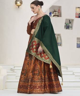 Woven Design Art Silk Lehenga & Unstitched Blouse With Dupatta 3