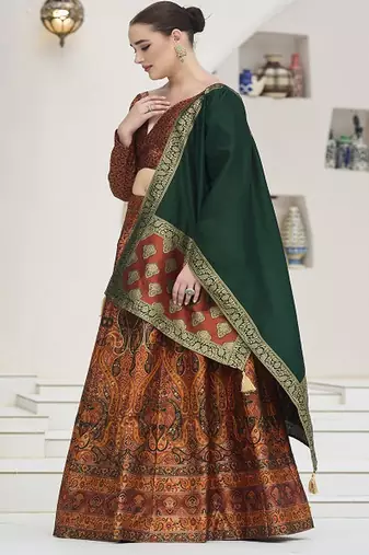 Woven Design Art Silk Lehenga & Unstitched Blouse With Dupatta
