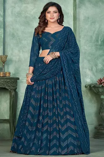 Printed Semi Stitched Poly Georgette Lehenga & Unstitched Blouse With Dupatta