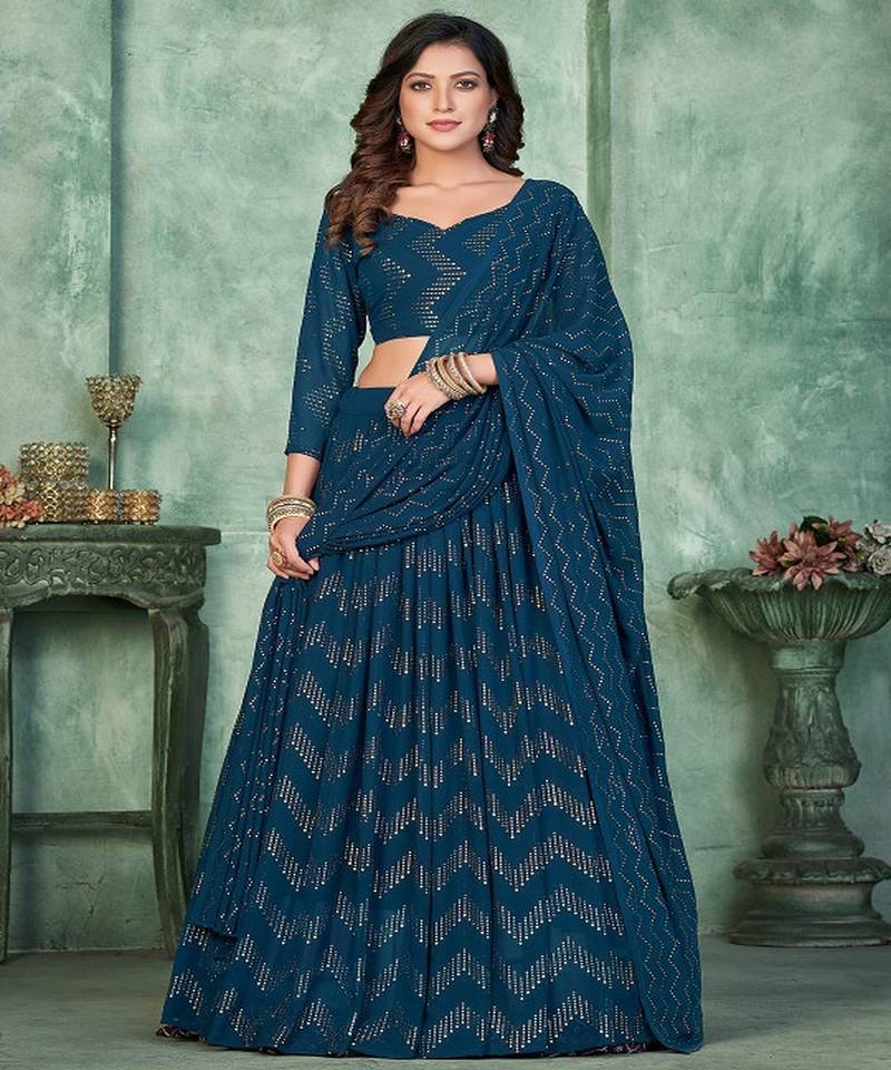 Printed Semi Stitched Poly Georgette Lehenga & Unstitched Blouse With Dupatta