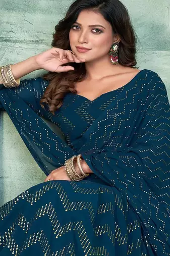Printed Semi Stitched Poly Georgette Lehenga & Unstitched Blouse With Dupatta