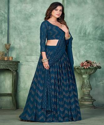 Printed Semi Stitched Poly Georgette Lehenga & Unstitched Blouse With Dupatta 3