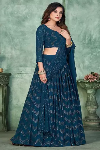Printed Semi Stitched Poly Georgette Lehenga & Unstitched Blouse With Dupatta