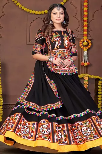 Embroidered Semi Stitched Lehenga & Unstitched Blouse With Dupatta