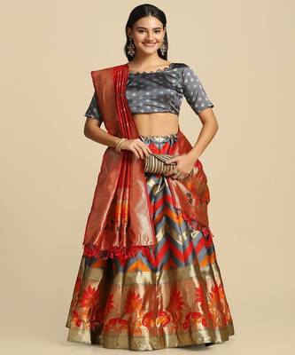 Woven Designed Semi Stitched Lehenga & Unstitched Blouse With Dupatta 1