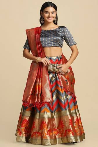 Woven Designed Semi Stitched Lehenga & Unstitched Blouse With Dupatta