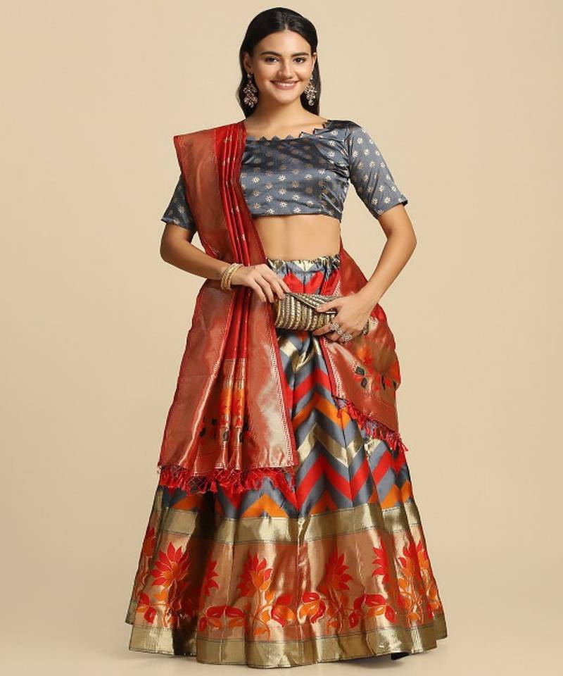 Woven Designed Semi Stitched Lehenga & Unstitched Blouse With Dupatta