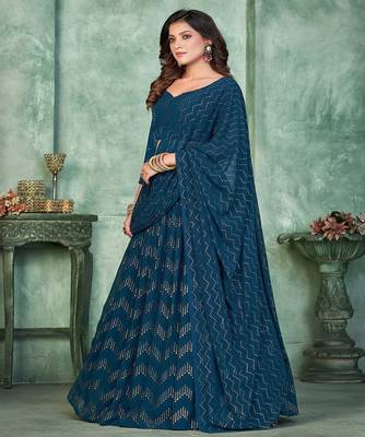 Printed Semi Stitched Poly Georgette Lehenga & Unstitched Blouse With Dupatta 4