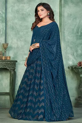 Printed Semi Stitched Poly Georgette Lehenga & Unstitched Blouse With Dupatta