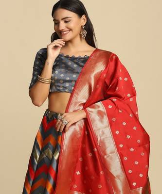 Woven Designed Semi Stitched Lehenga & Unstitched Blouse With Dupatta 2