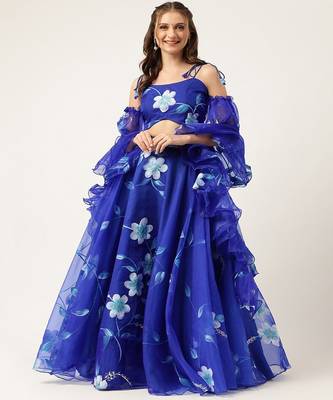 Floral Hand Paited Organza Ready to Wear Lehenga & Blouse With Friled Dupatta 1