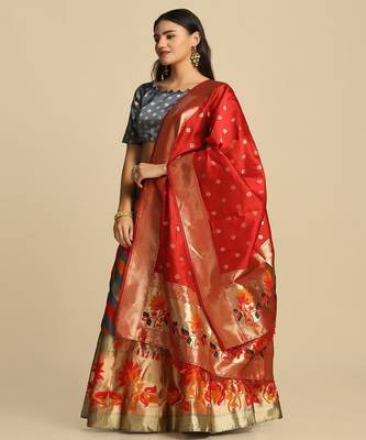 Woven Designed Semi Stitched Lehenga & Unstitched Blouse With Dupatta 3