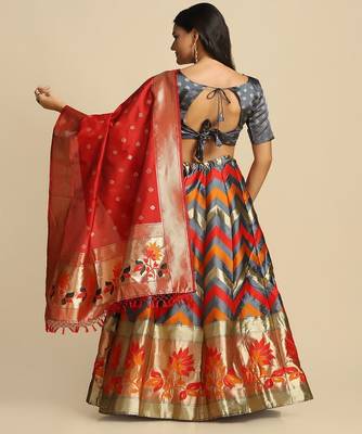 Woven Designed Semi Stitched Lehenga & Unstitched Blouse With Dupatta 4
