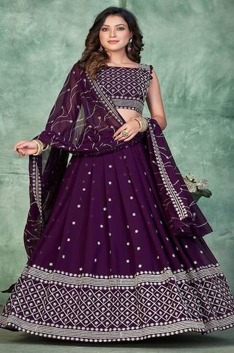 Embroidered Sequinned Semi Stitched Lehenga & Unstitched Blouse With Dupatta