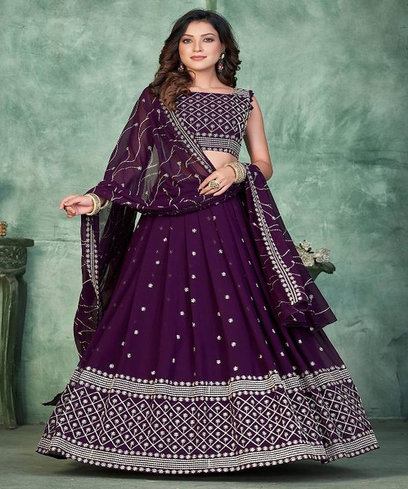 Embroidered Sequinned Semi Stitched Lehenga & Unstitched Blouse With Dupatta