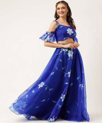 Floral Hand Paited Organza Ready to Wear Lehenga & Blouse With Friled Dupatta 3