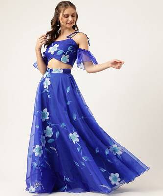 Floral Hand Paited Organza Ready to Wear Lehenga & Blouse With Friled Dupatta 4