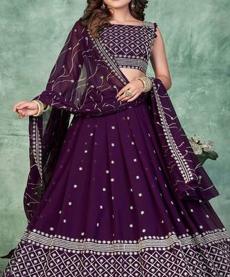 Embroidered Sequinned Semi Stitched Lehenga & Unstitched Blouse With Dupatta 2
