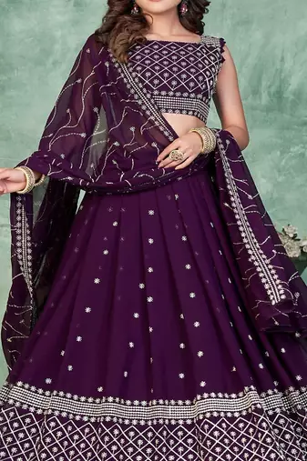 Embroidered Sequinned Semi Stitched Lehenga & Unstitched Blouse With Dupatta