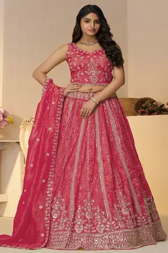 Embroidered Thread Work Semi Stitched Lehenga & Unstitched Blouse With Dupatta