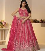 Embroidered Thread Work Semi Stitched Lehenga & Unstitched Blouse With Dupatta