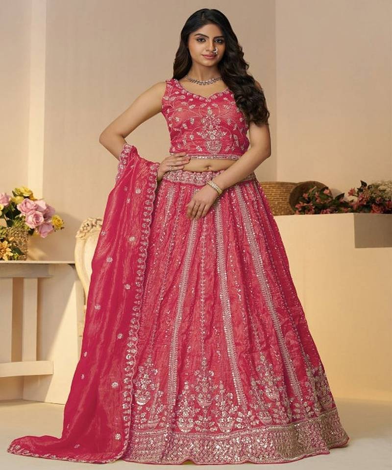 Embroidered Thread Work Semi Stitched Lehenga & Unstitched Blouse With Dupatta