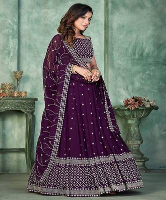 Embroidered Sequinned Semi Stitched Lehenga & Unstitched Blouse With Dupatta 3