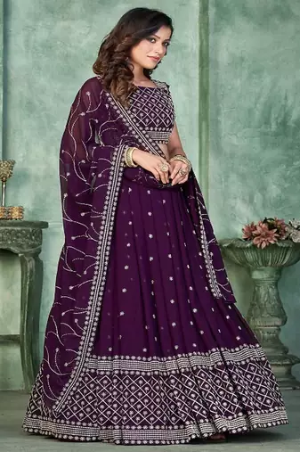 Embroidered Sequinned Semi Stitched Lehenga & Unstitched Blouse With Dupatta